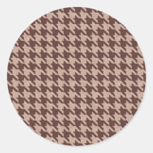 Brown Houndstooth Preppy Classic Pattern Round Sticker
