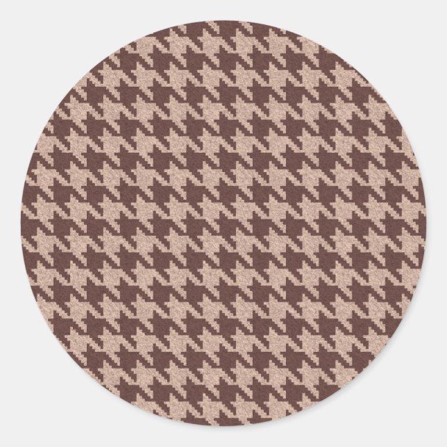 Brown Houndstooth Preppy Classic Pattern Round Sticker (Front)