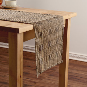 Brown Houndstooth Scottish Check Plaid Pattern Long Table Runner