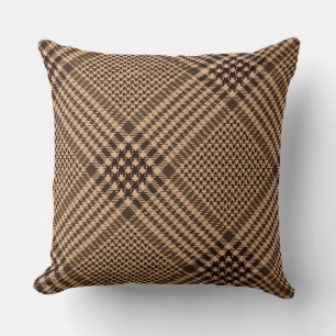 Brown Houndstooth Scottish Check Plaid Pattern Throw Pillow