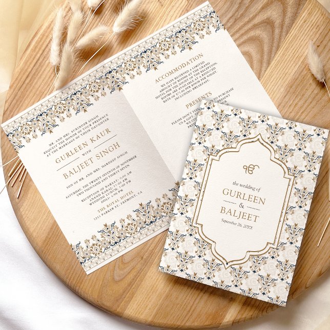 Brown Ikat All in One Anand Karaj Sikh Wedding Invitation (Creator Uploaded)