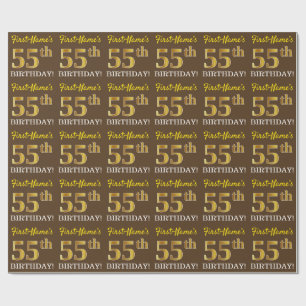 Brown, Imitation Gold Look "55th BIRTHDAY" Wrapping Paper