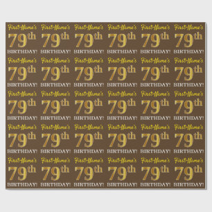 Brown, Imitation Gold Look "79th BIRTHDAY" Wrapping Paper