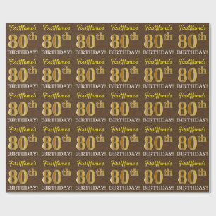 Brown, Imitation Gold Look "80th BIRTHDAY" Wrapping Paper