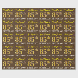 Brown, Imitation Gold Look "85th BIRTHDAY" Wrapping Paper