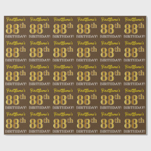Brown, Imitation Gold Look "88th BIRTHDAY" Wrapping Paper