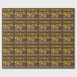 Brown, Imitation Gold Look "96th BIRTHDAY" Wrapping Paper