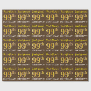 Brown, Imitation Gold Look "99th BIRTHDAY" Wrapping Paper