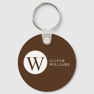 Brown Initial W (editable) Circle Monogram Keychain
