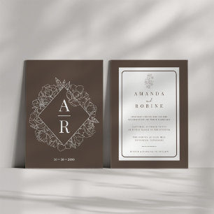 Brown Initials Flower Wedding  Invitation