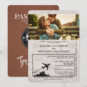 Brown Ireland Passport Wedding Invitation
