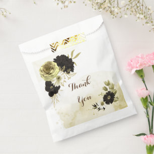 brown, ivory and gold flowers wedding favour bag
