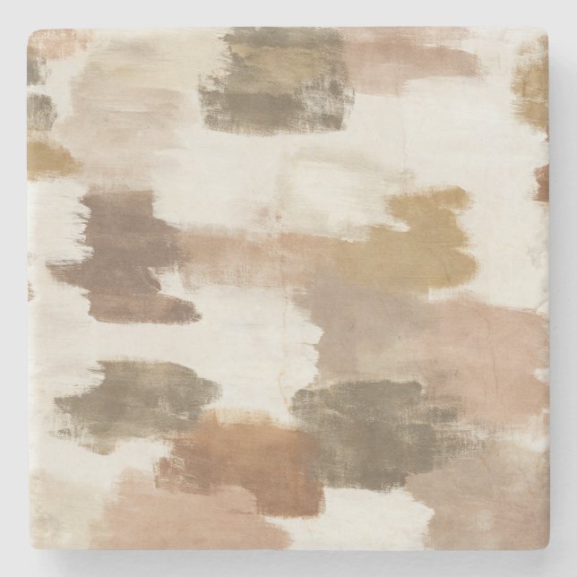 Brown Ivory Tan Cream Abstract Stone Coaster (Front)