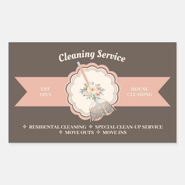 Brown Janitorial Calligraphy Housekeep Cleaning Sticker (Front)