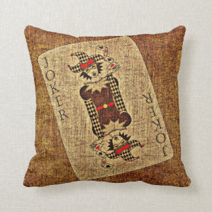Brown Joker Playing Card Pillow