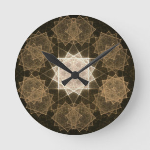 Brown Kaleidoscope Art Round Clock