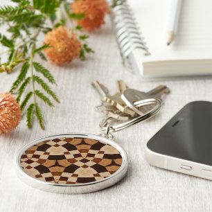 Brown Kaleidoscope Geometric Shapes Patterns Keychain