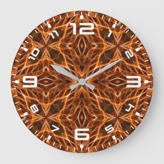 Brown Kaleidoscope Mandala Pattern  Large Clock (Front)
