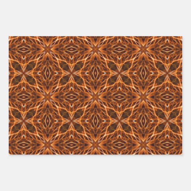 Brown Kaleidoscope Mandala Pattern Wrapping Paper Sheet (Front)