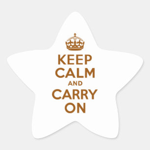 Brown Keep Calm and Carry On Star Sticker