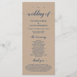 Brown Kraft,  Classy Navy Blue, Wedding Ceremony Program