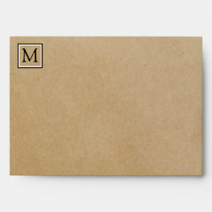 Brown Kraft Paper Monogram with B&W Buffalo Check Envelope