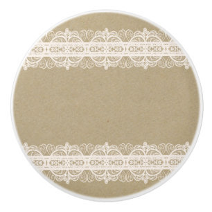 Brown Kraft Paper & Rustic White Lace Ceramic Knob