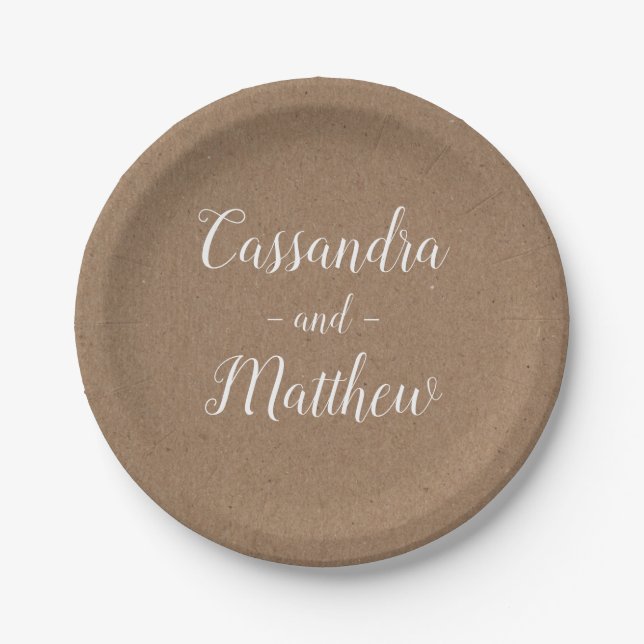 Brown Kraft Wedding Country Rustic Bridal Shower Paper Plate (Front)