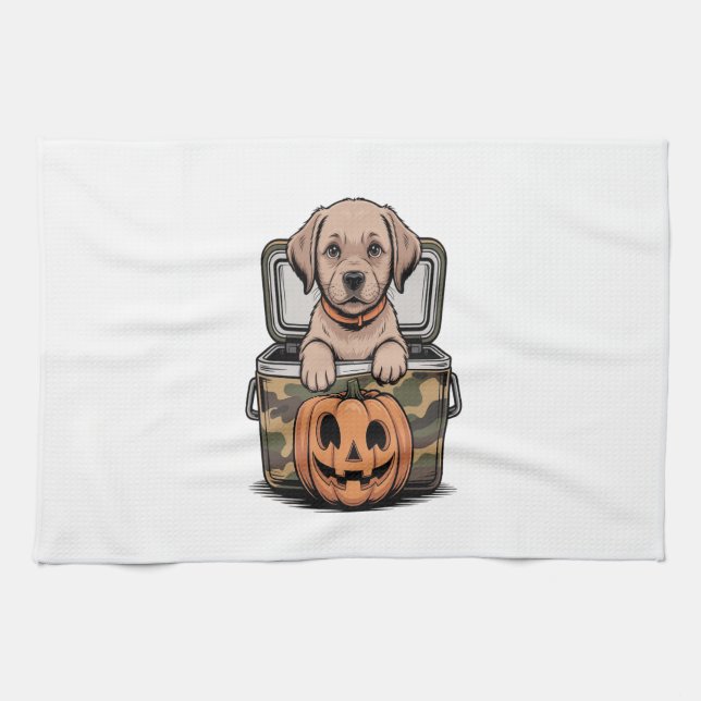 Brown Lab Dog Halloween Spooky Kitchen Towel (Horizontal)