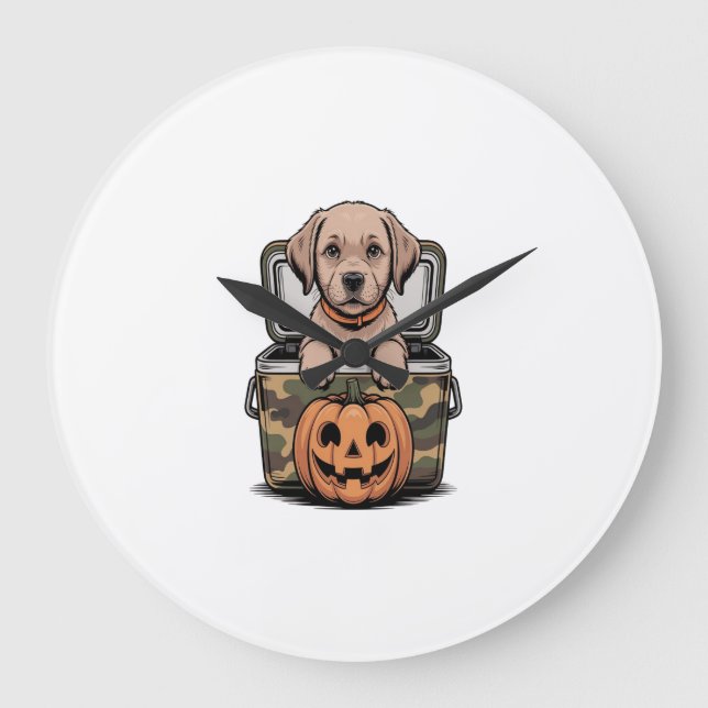 Brown Lab Dog Halloween Spooky Large Clock (Front)