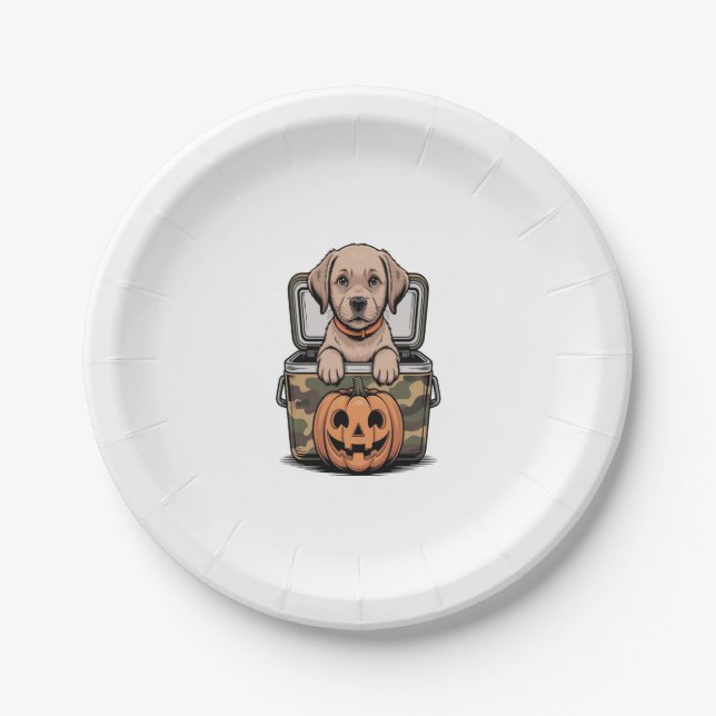 Brown Lab Dog Halloween Spooky Paper Plate (Front)