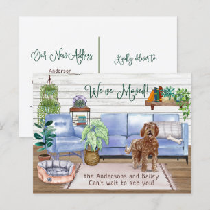 Brown Labradoodle Cozy New Home Moving    Announcement Postcard