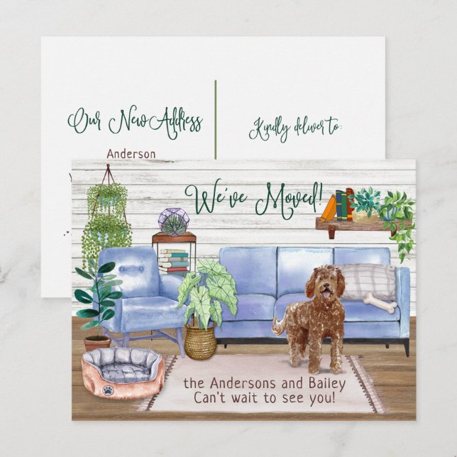 Brown Labradoodle Cozy New Home Moving    Announcement Postcard (Front/Back)