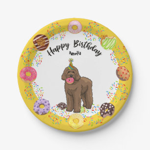 Brown Labradoodle Dog Birthday Party Paper Plate