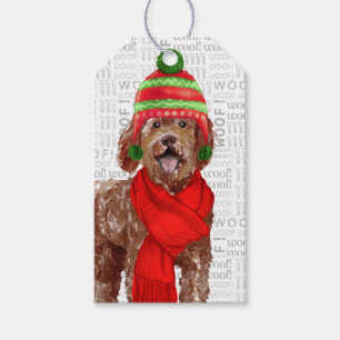 Brown Labradoodle Holiday Dog Christmas Gift Tags