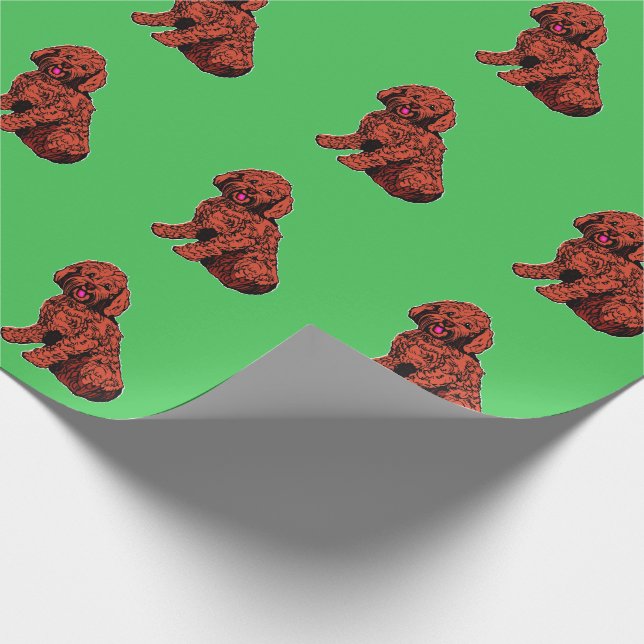 Brown Labradoodle Pattern Green Wrapping Paper (Corner)