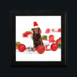 Brown Labrador Dog Christmas w Gifts Santa Hat Gift Box<br><div class="desc">A cute labrador dog sitting with Christmas ornaments and gifts wearing Santa hat. A perfect way to celebrate Christmas!</div>