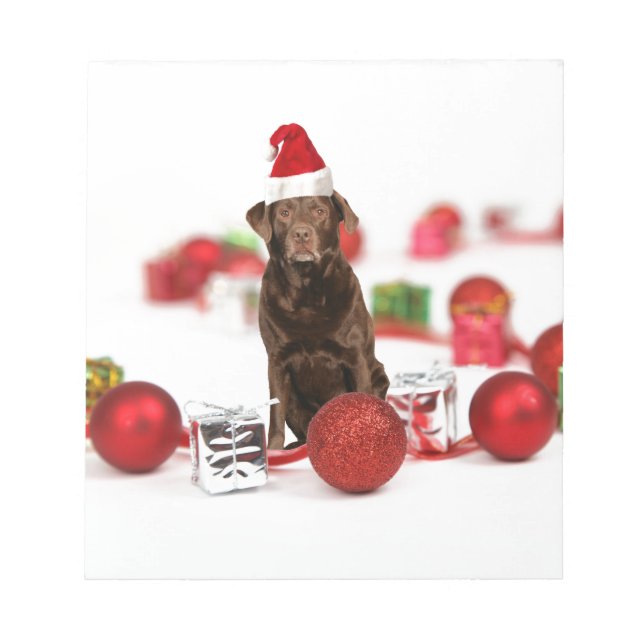 Brown Labrador Dog Christmas w Gifts Santa Hat Notepad (Front)