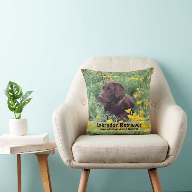 Brown Labrador Dog in Poppy Patch Photograph Throw Pillow (Chair)
