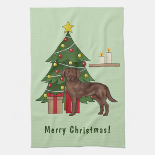 Brown Labrador Retriever Dog With Christmas Tree Kitchen Towel