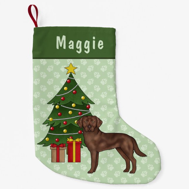 Brown Labrador Retriever Dog With Christmas Tree Small Christmas Stocking (Front)