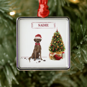 Brown Labrador Retriever Funny Christmas Dog Tree Metal Ornament