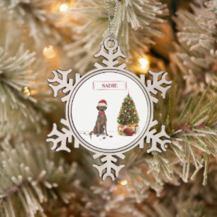 Brown Labrador Retriever Funny Christmas Dog Tree Snowflake Pewter Christmas Ornament