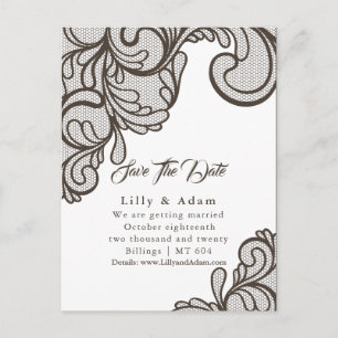 Brown Lace - Vintage Wedding - Reserve The Date Announcement Postcard