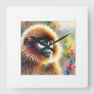 Brown Langur 120724AREF118 - Watercolor Square Wall Clock