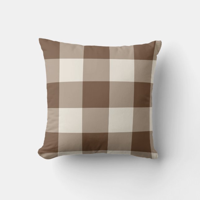 Brown Large Chequered Gingham Throw Pillow (Front)