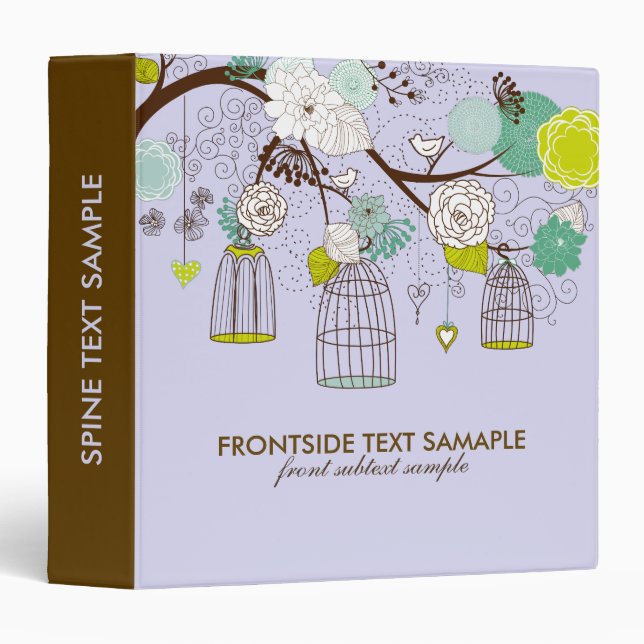 Brown & Lavender Retro Bird Cages & Flowers Binder (Front/Spine)