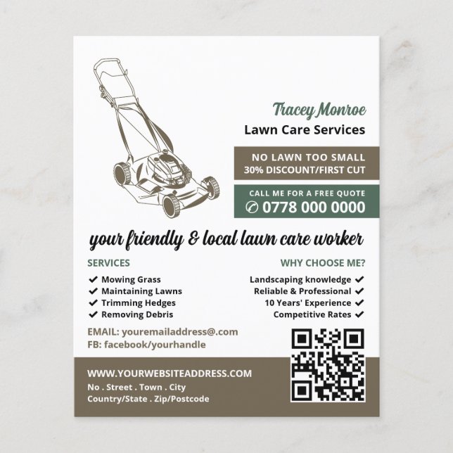 Brown Lawn-Mower, Lawn Care Services Flyer (Front)