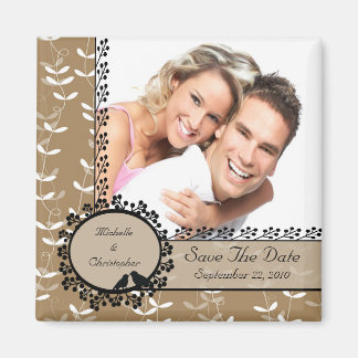 Brown leaf Love Birds Photo Save The Date Magnet