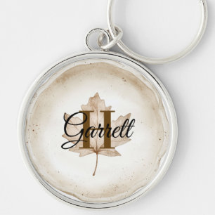 Brown Leaf Monogram Name Keychain